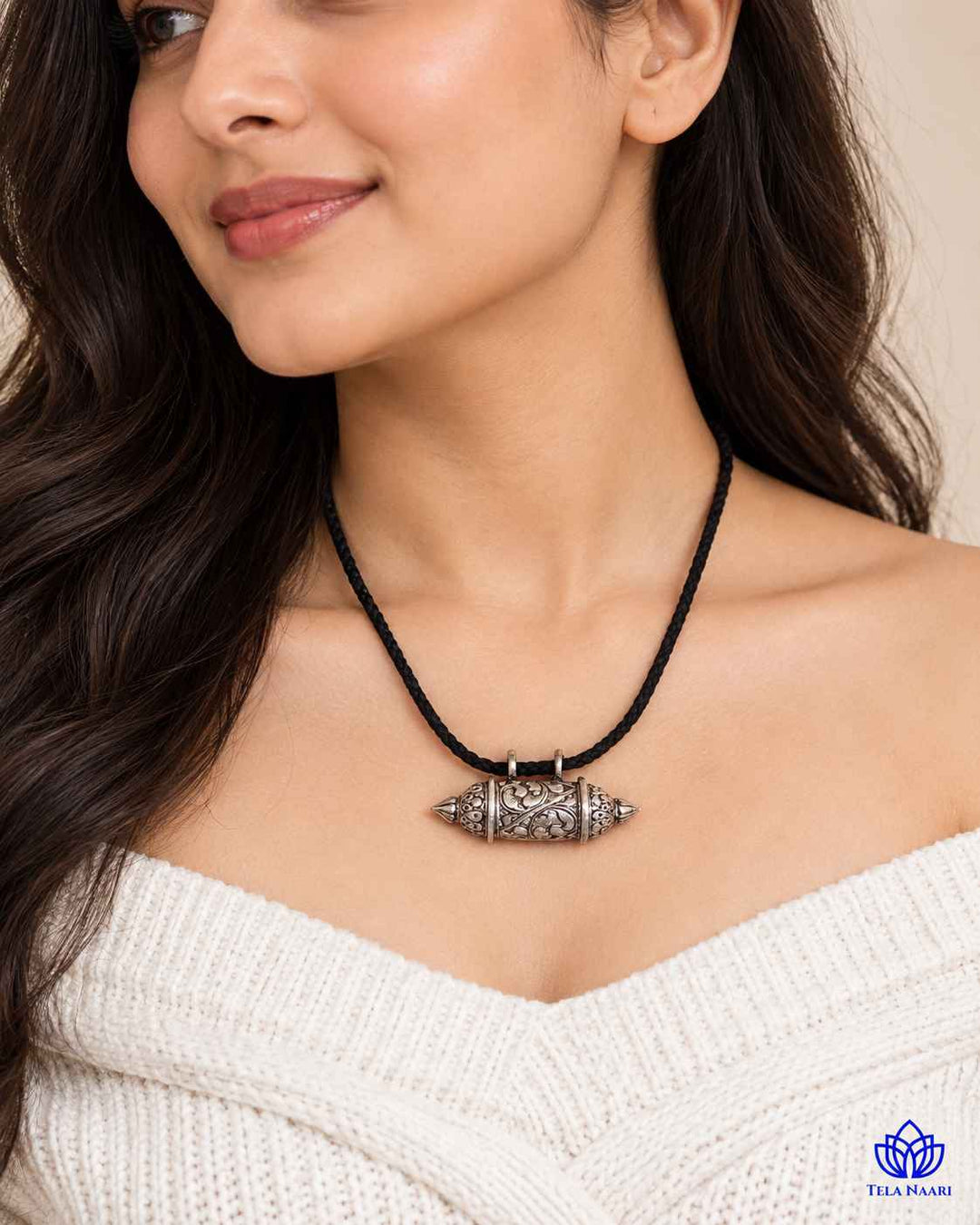 Revathi Silver Plated Black Thread Necklace