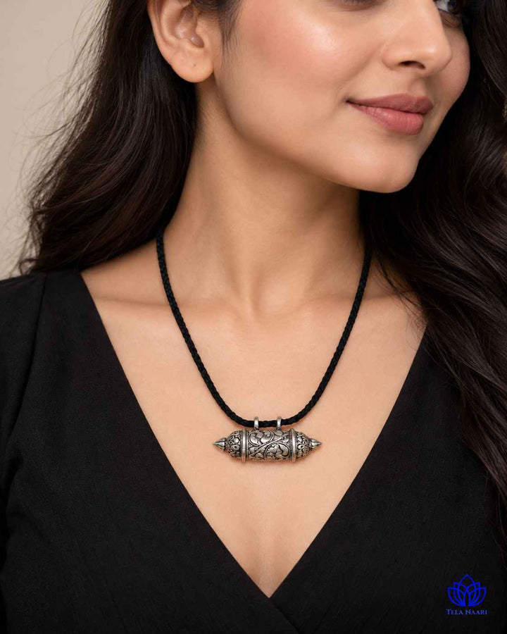Revathi Silver Plated Black Thread Necklace