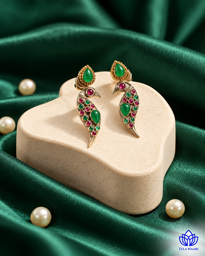 Eshal Dual Tone Peacock Green Earrings