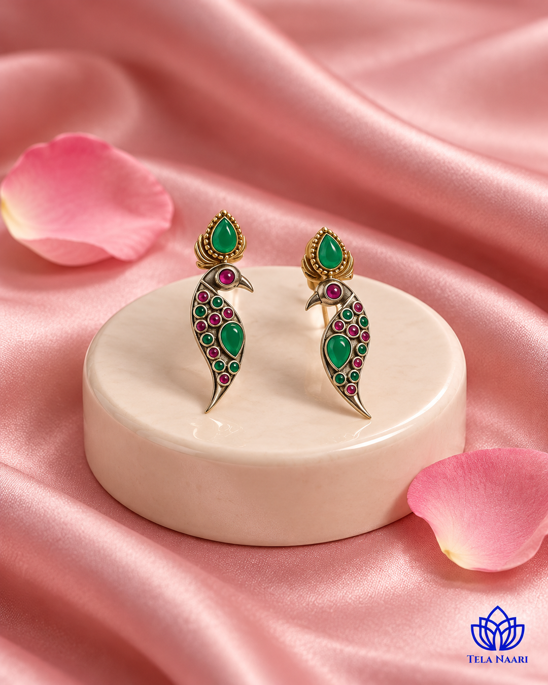 Eshal Dual Tone Peacock Green Earrings