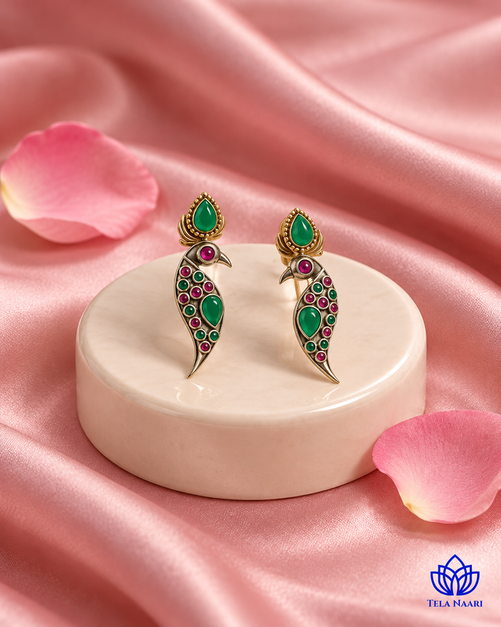 Eshal Dual Tone Peacock Green Earrings