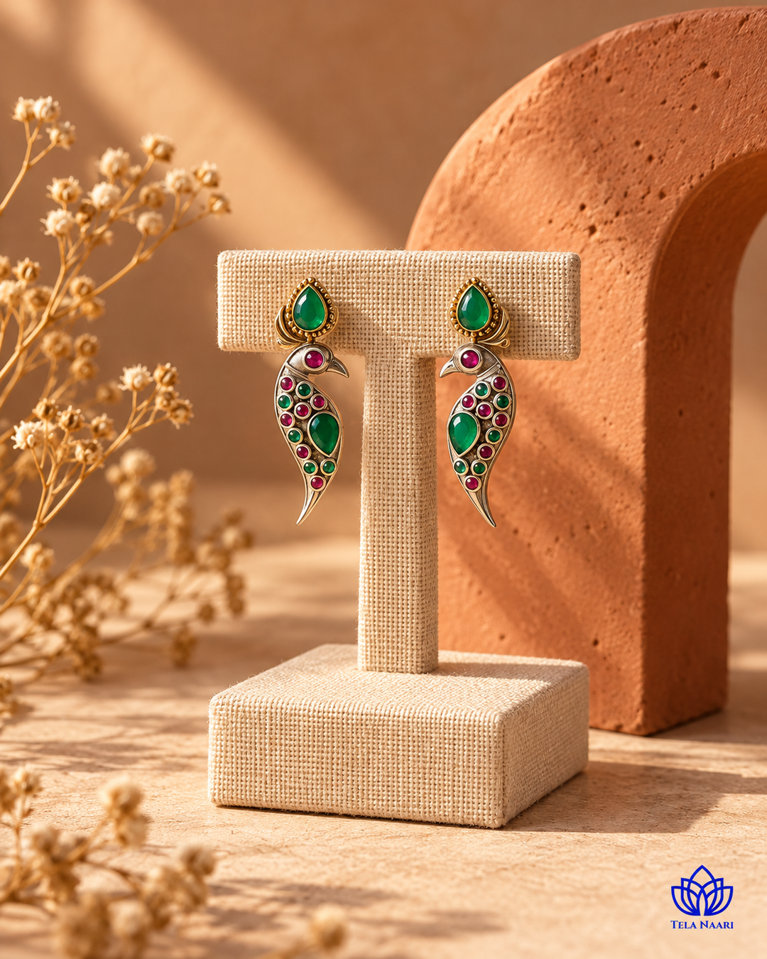 Eshal Dual Tone Peacock Green Earrings