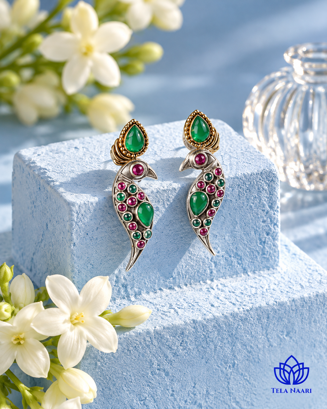 Eshal Dual Tone Peacock Green Earrings