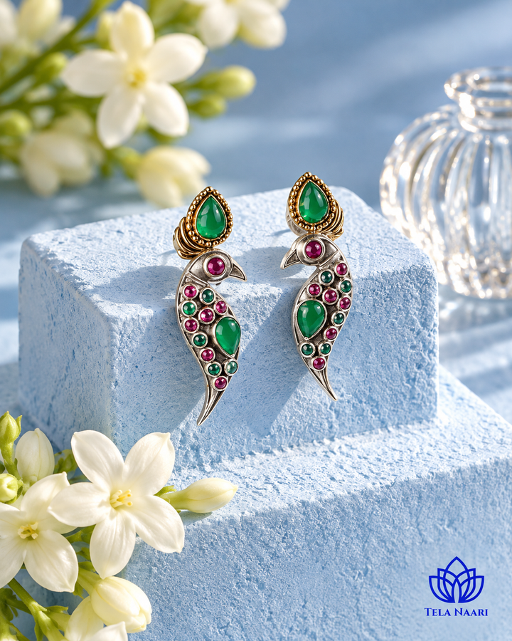 Eshal Dual Tone Peacock Green Earrings