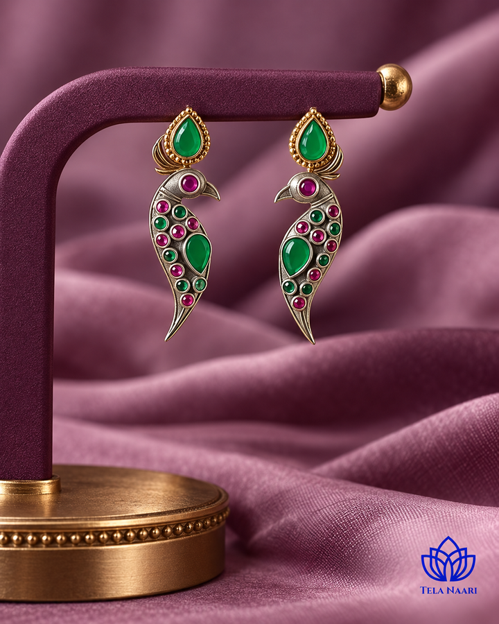 Eshal Dual Tone Peacock Green Earrings