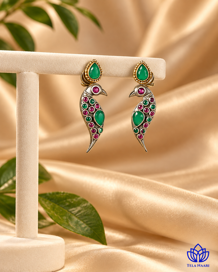 Eshal Dual Tone Peacock Green Earrings