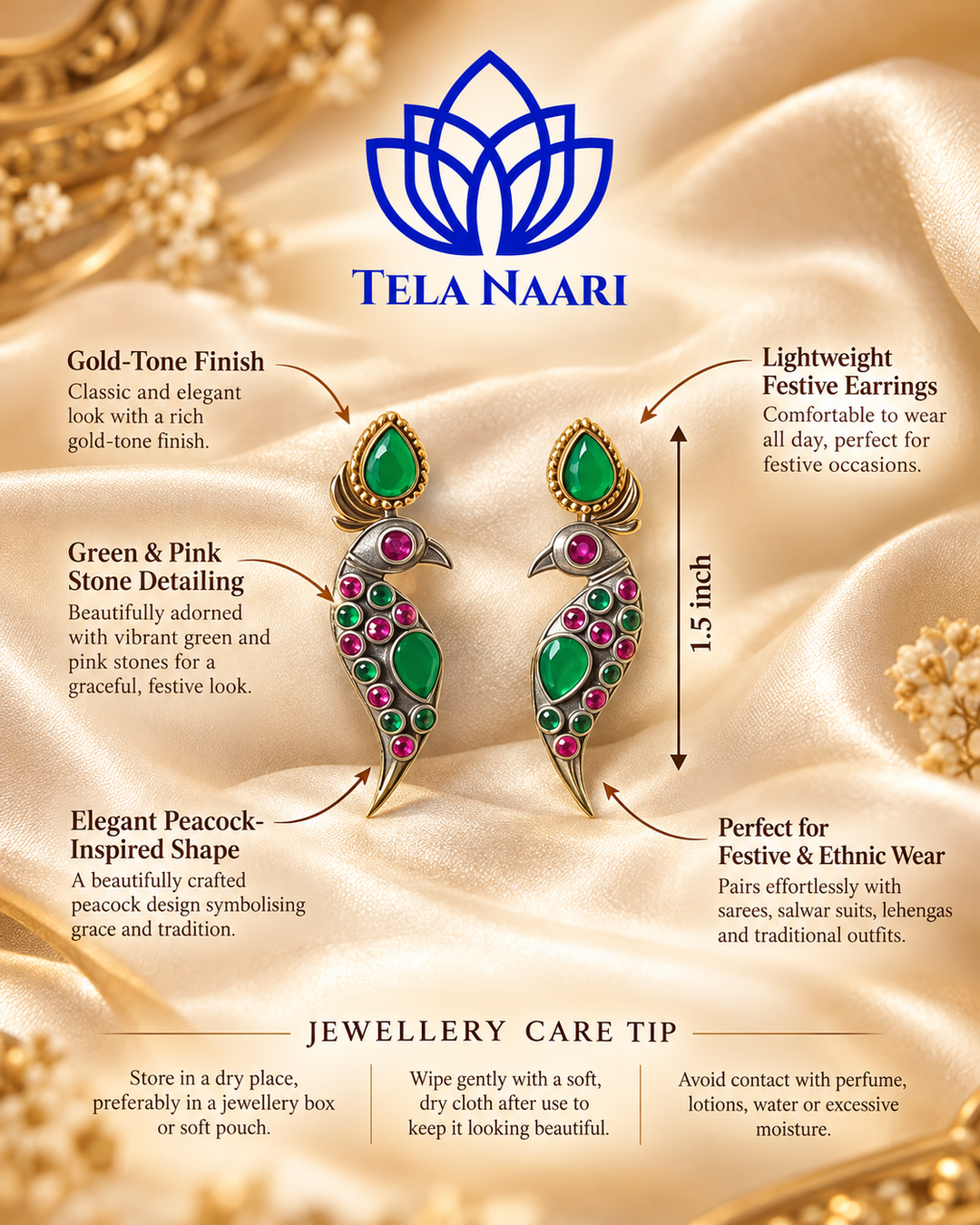 Eshal Dual Tone Peacock Green Earrings