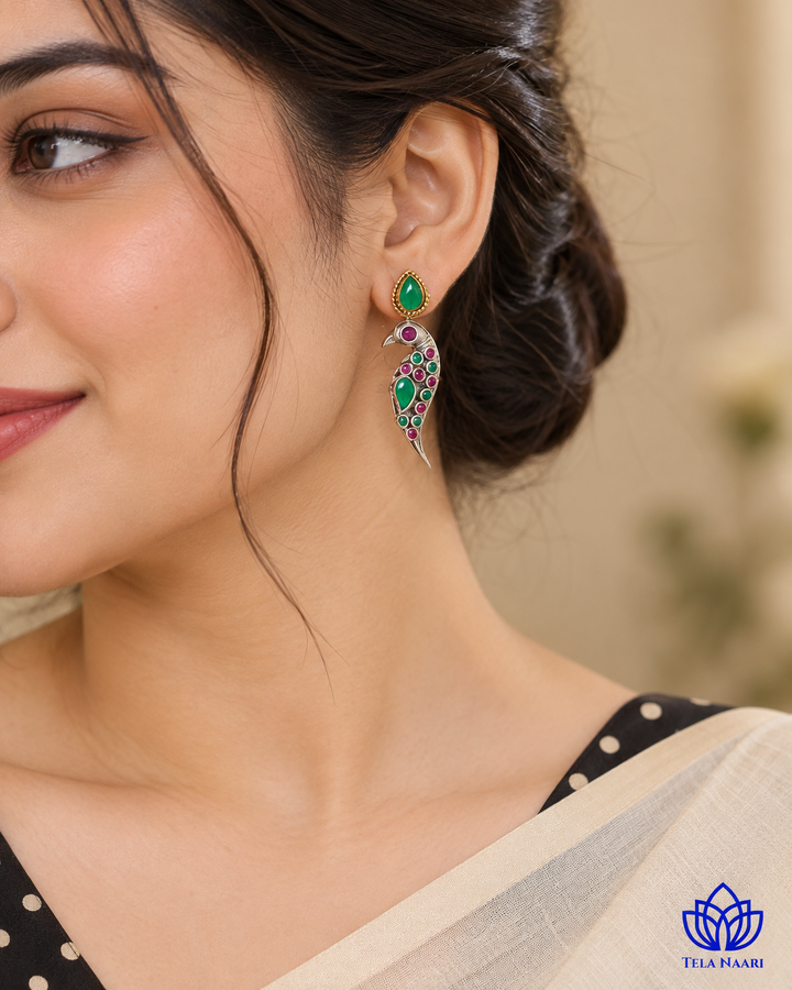 Eshal Dual Tone Peacock Green Earrings