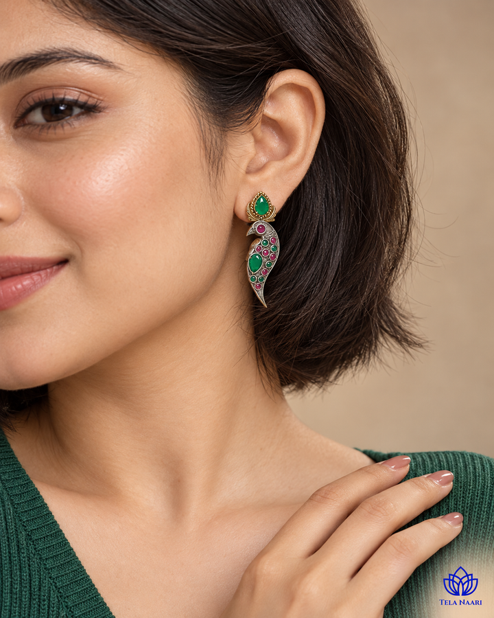Eshal Dual Tone Peacock Green Earrings
