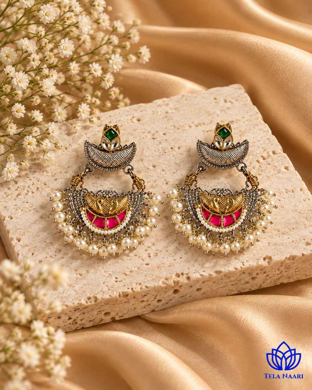 Parul Pachi Kundan Fusion Dual Tone Earrings