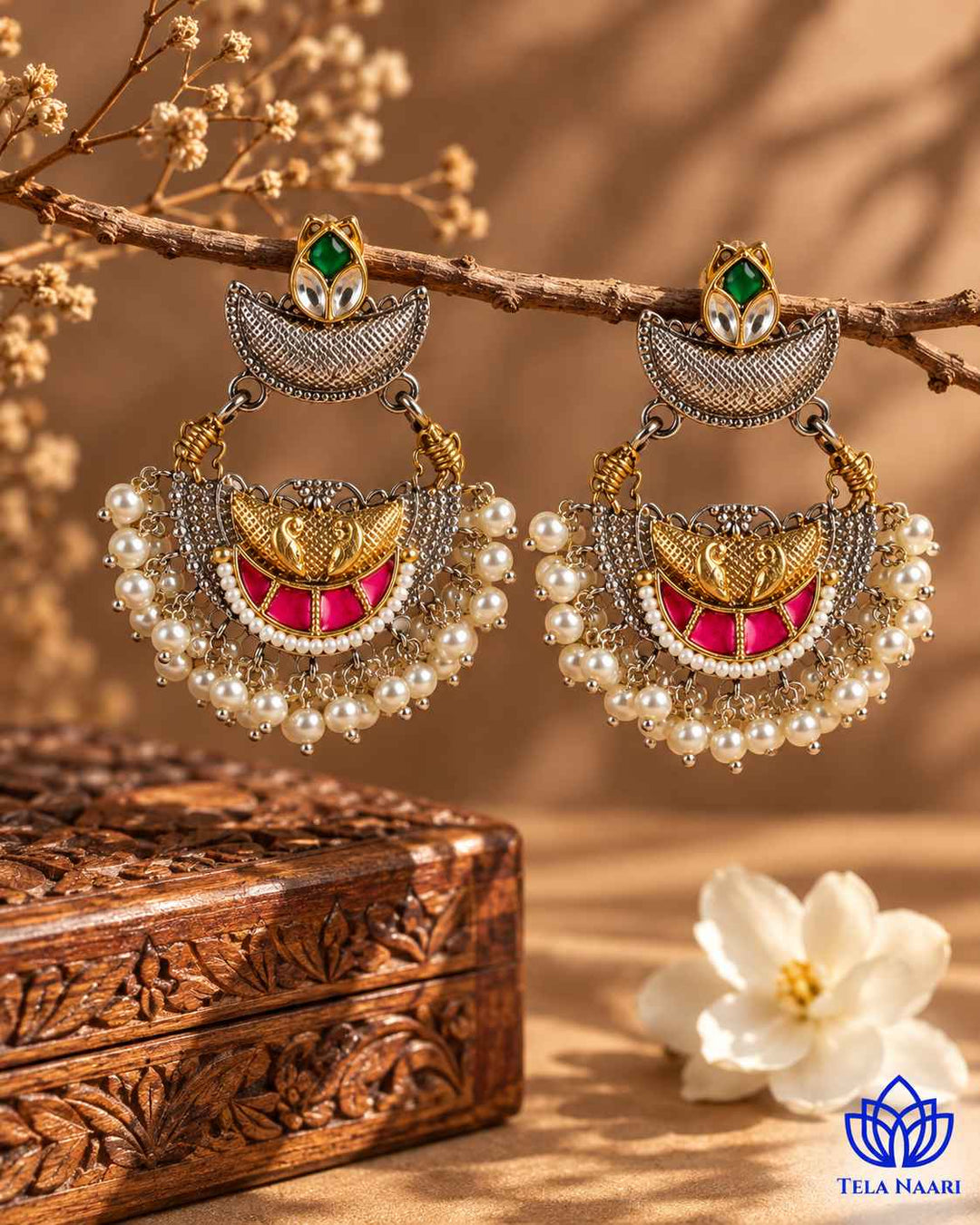 Parul Pachi Kundan Fusion Dual Tone Earrings