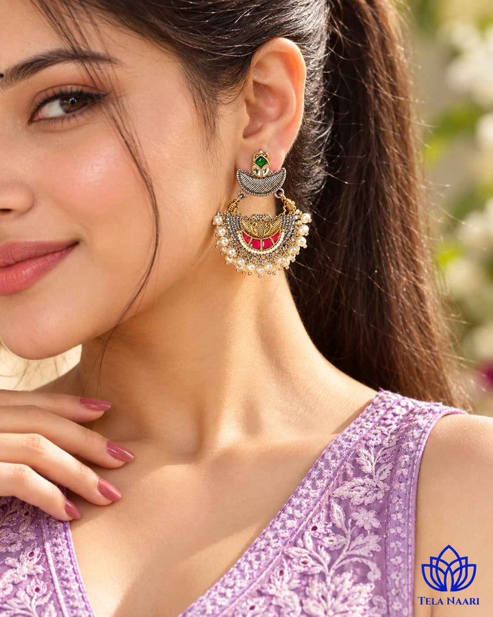 Parul Pachi Kundan Fusion Dual Tone Earrings