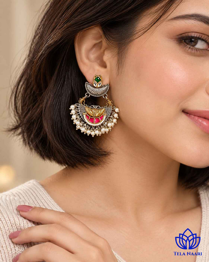 Parul Pachi Kundan Fusion Dual Tone Earrings