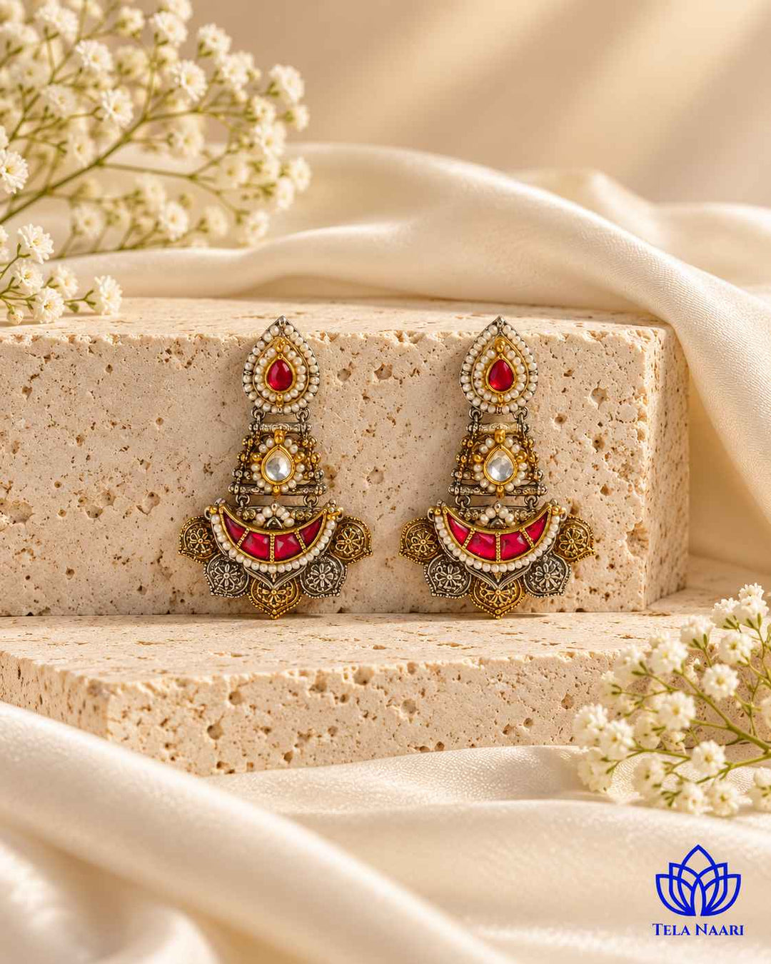 Vidhi Pachi Kundan Fusion Dual Tone Earrings