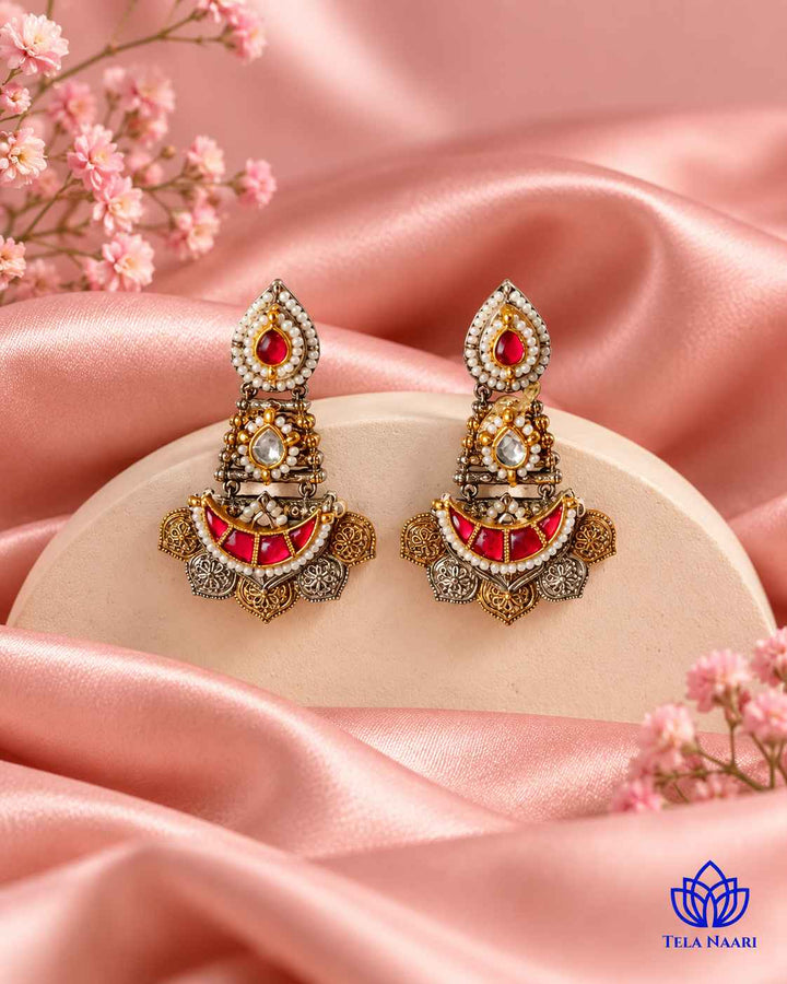 Vidhi Pachi Kundan Fusion Dual Tone Earrings