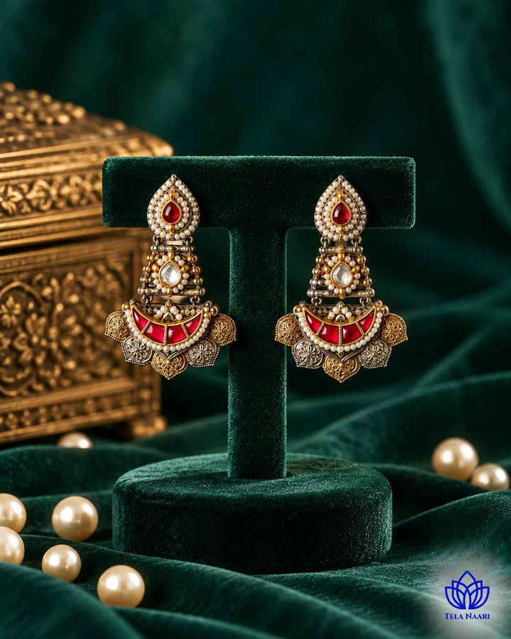 Vidhi Pachi Kundan Fusion Dual Tone Earrings