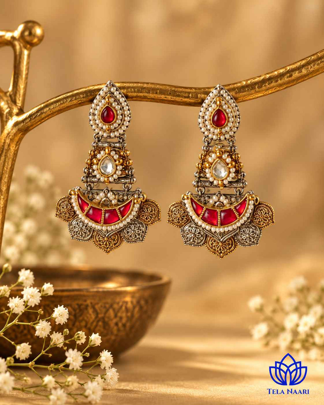 Vidhi Pachi Kundan Fusion Dual Tone Earrings