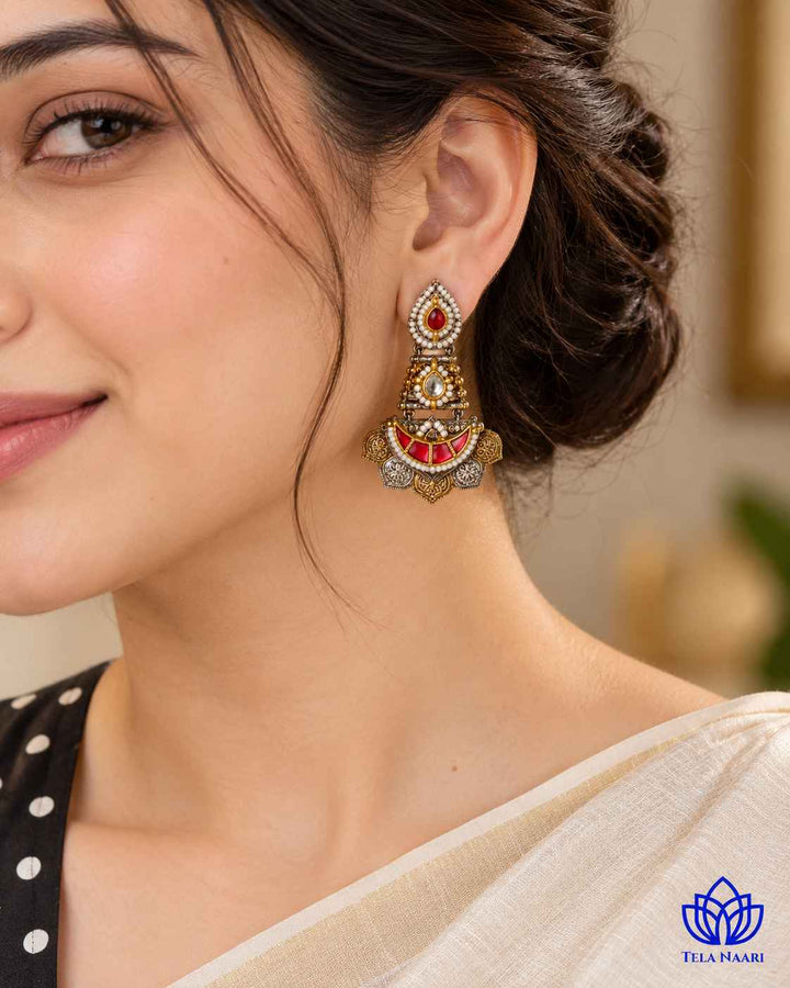Vidhi Pachi Kundan Fusion Dual Tone Earrings