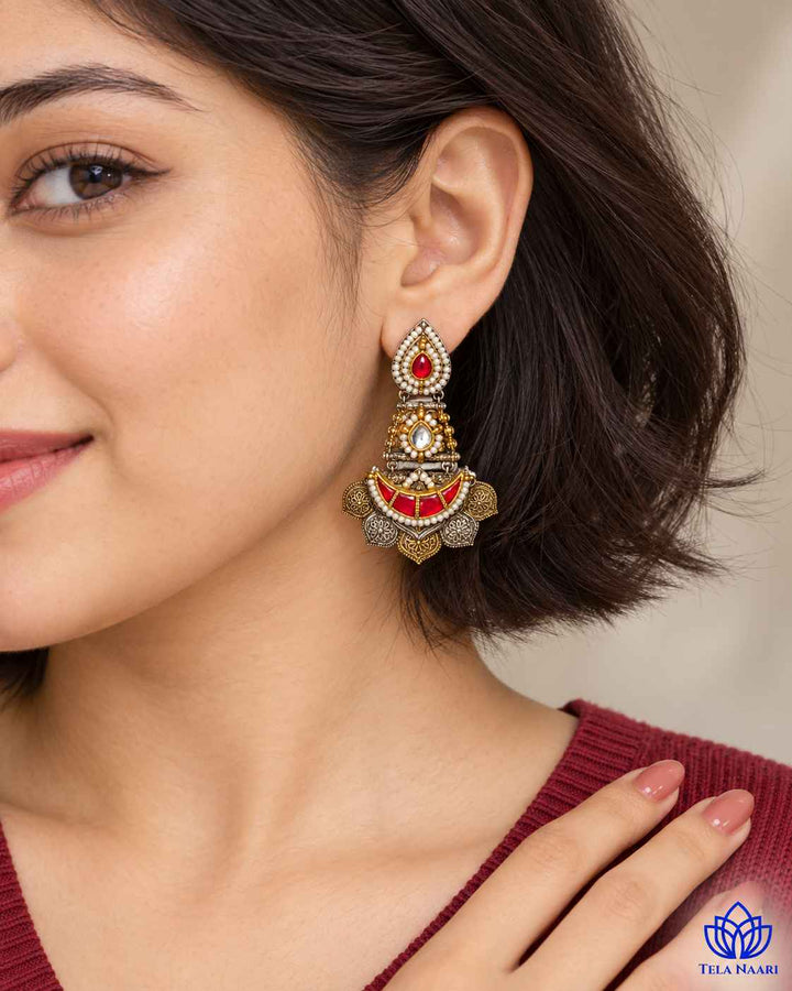 Vidhi Pachi Kundan Fusion Dual Tone Earrings