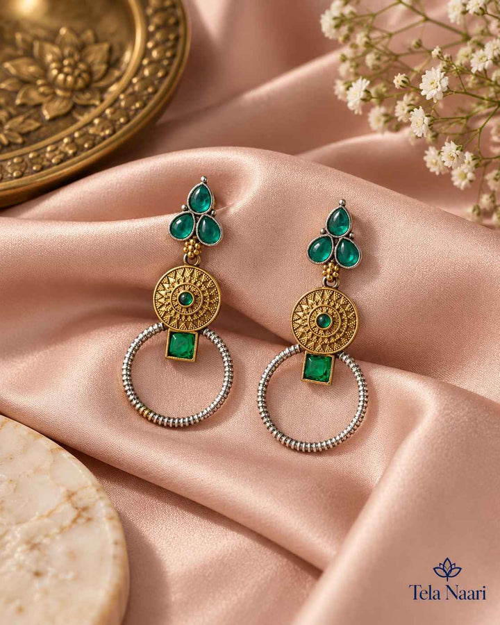 Aishwarya Green Dual Tone Silver Plated Earrings