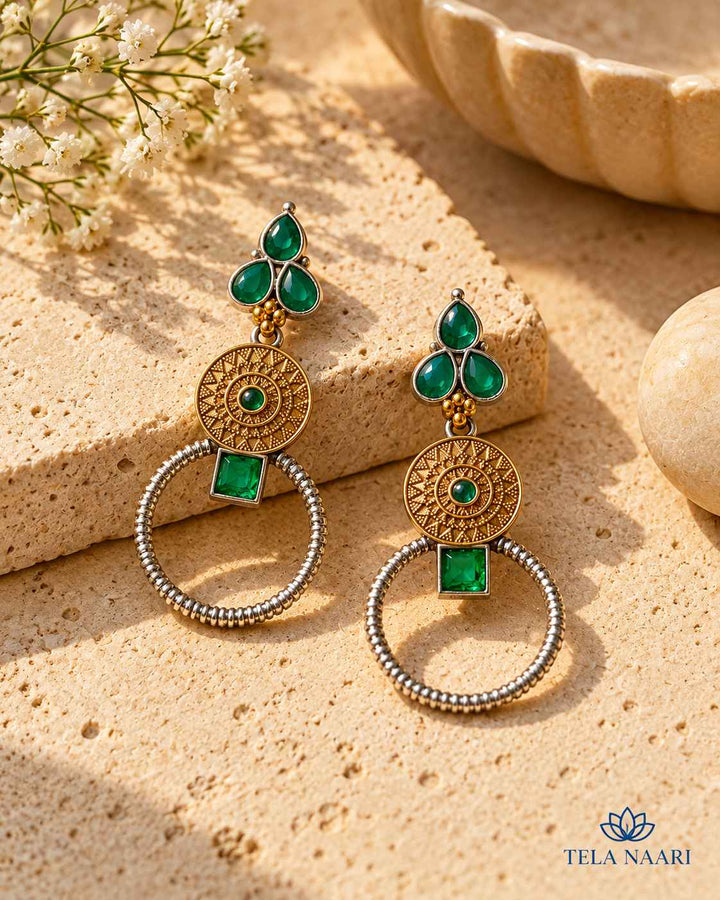 Aishwarya Green Dual Tone Silver Plated Earrings