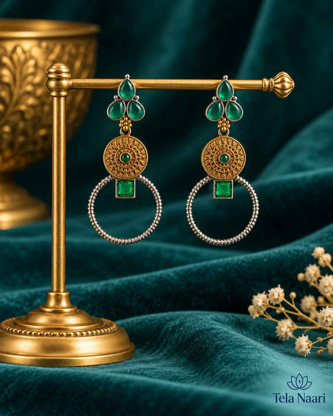 Aishwarya Green Dual Tone Silver Plated Earrings