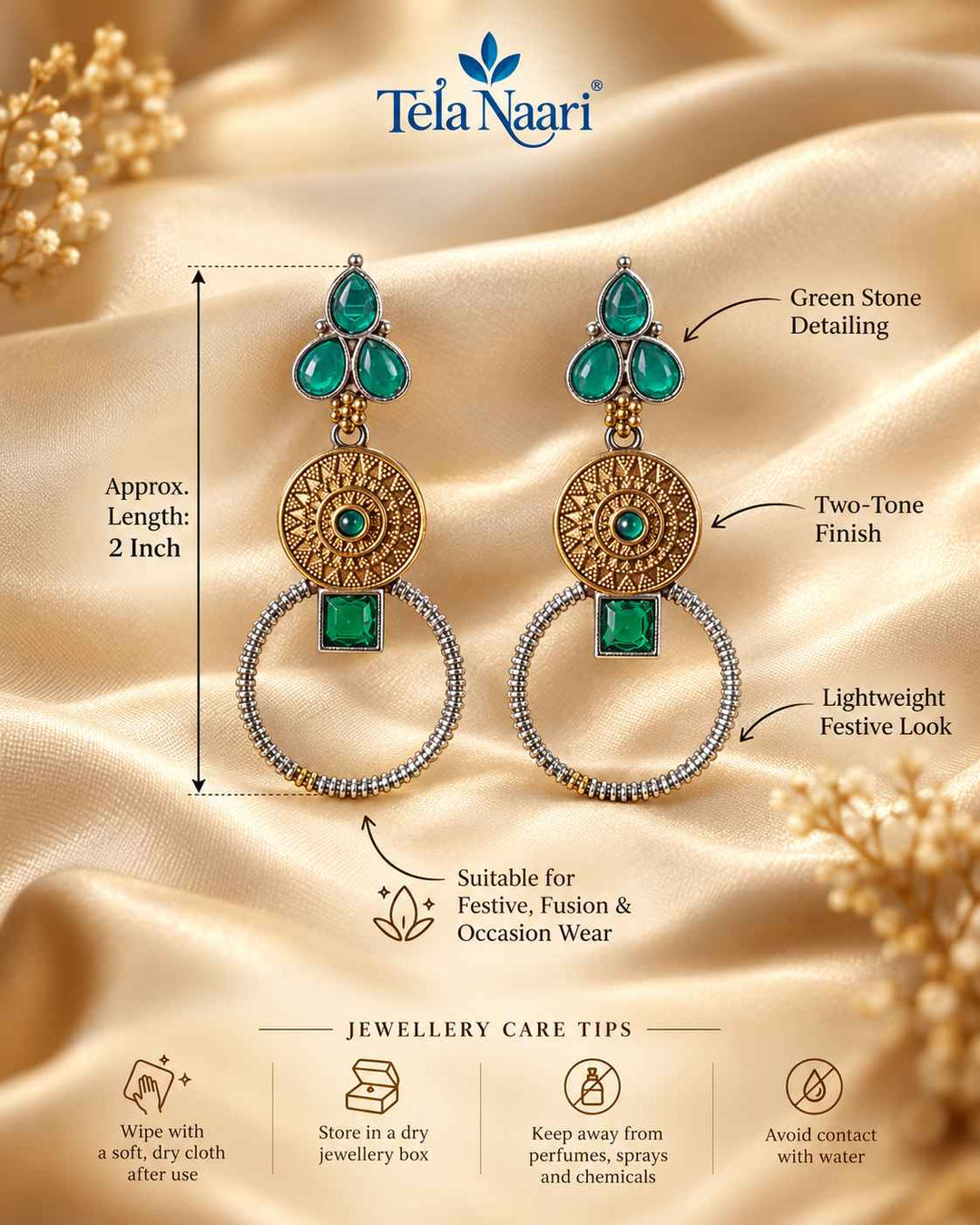 Aishwarya Green Dual Tone Silver Plated Earrings