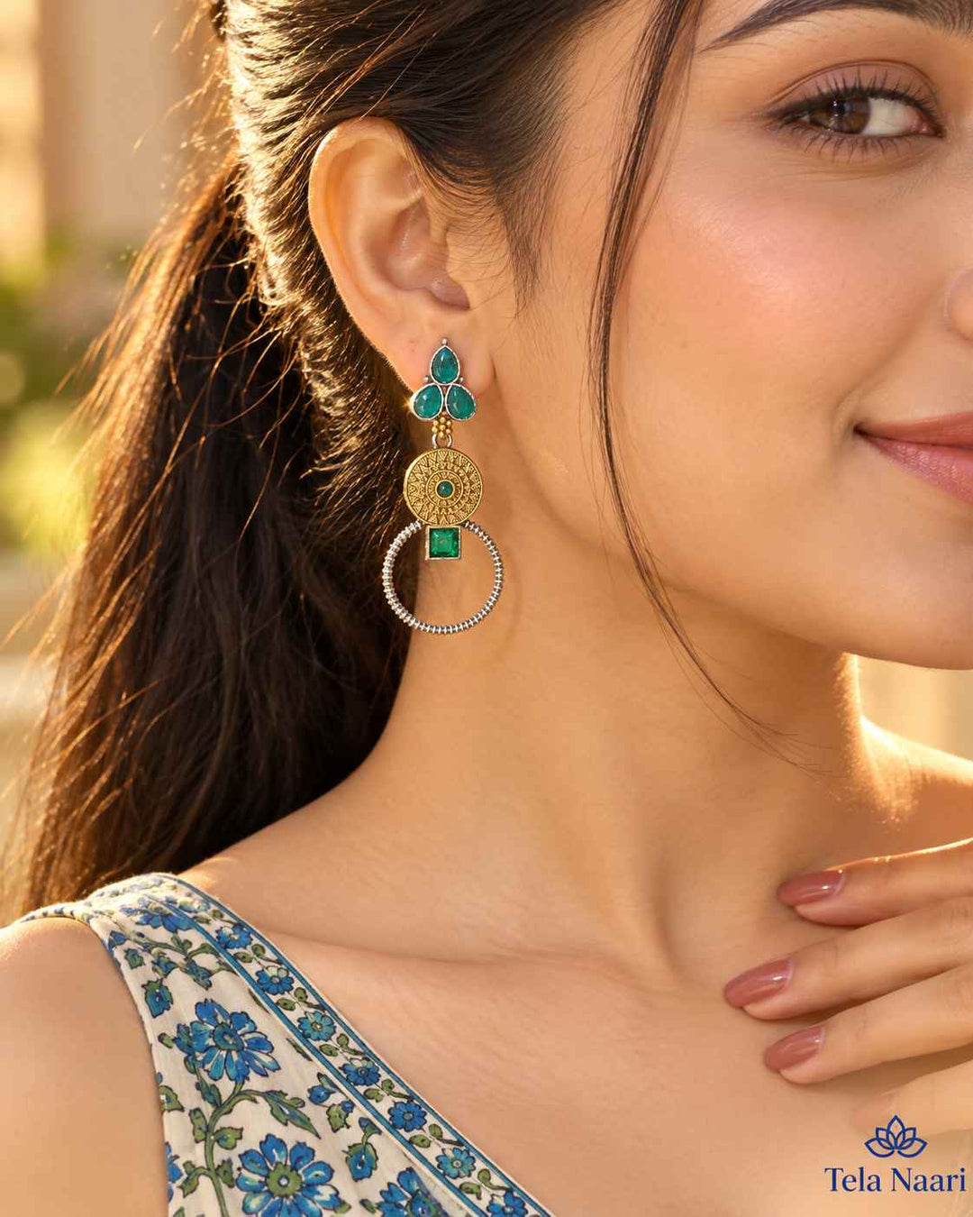 Aishwarya Green Dual Tone Silver Plated Earrings
