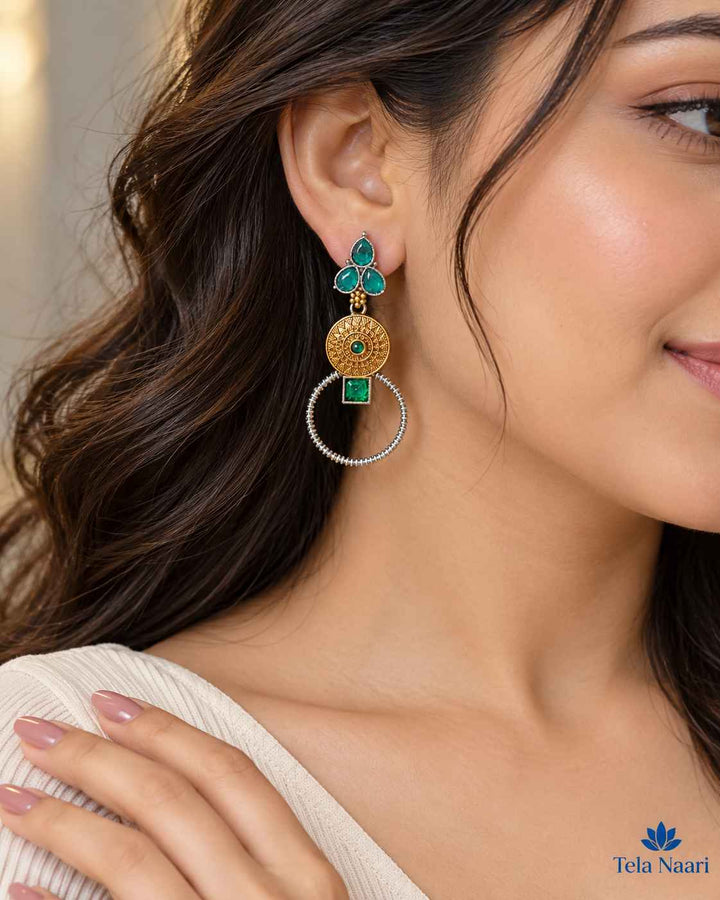 Aishwarya Green Dual Tone Silver Plated Earrings