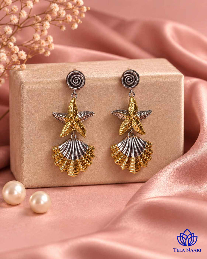 Star Inspired Dual Tone Silver Plated Earrings