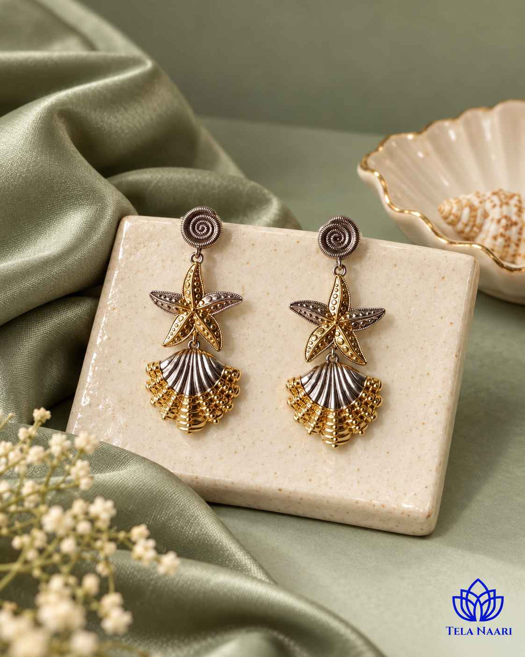 Star Inspired Dual Tone Silver Plated Earrings
