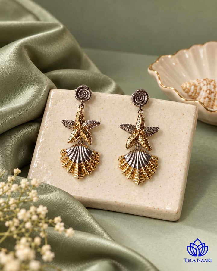 Star Inspired Dual Tone Silver Plated Earrings