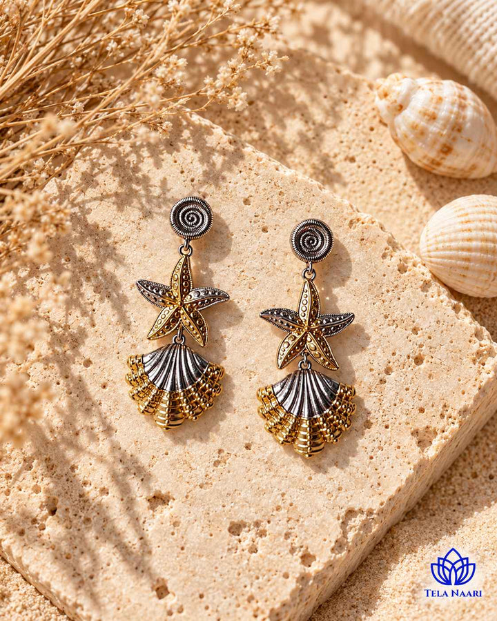 Star Inspired Dual Tone Silver Plated Earrings