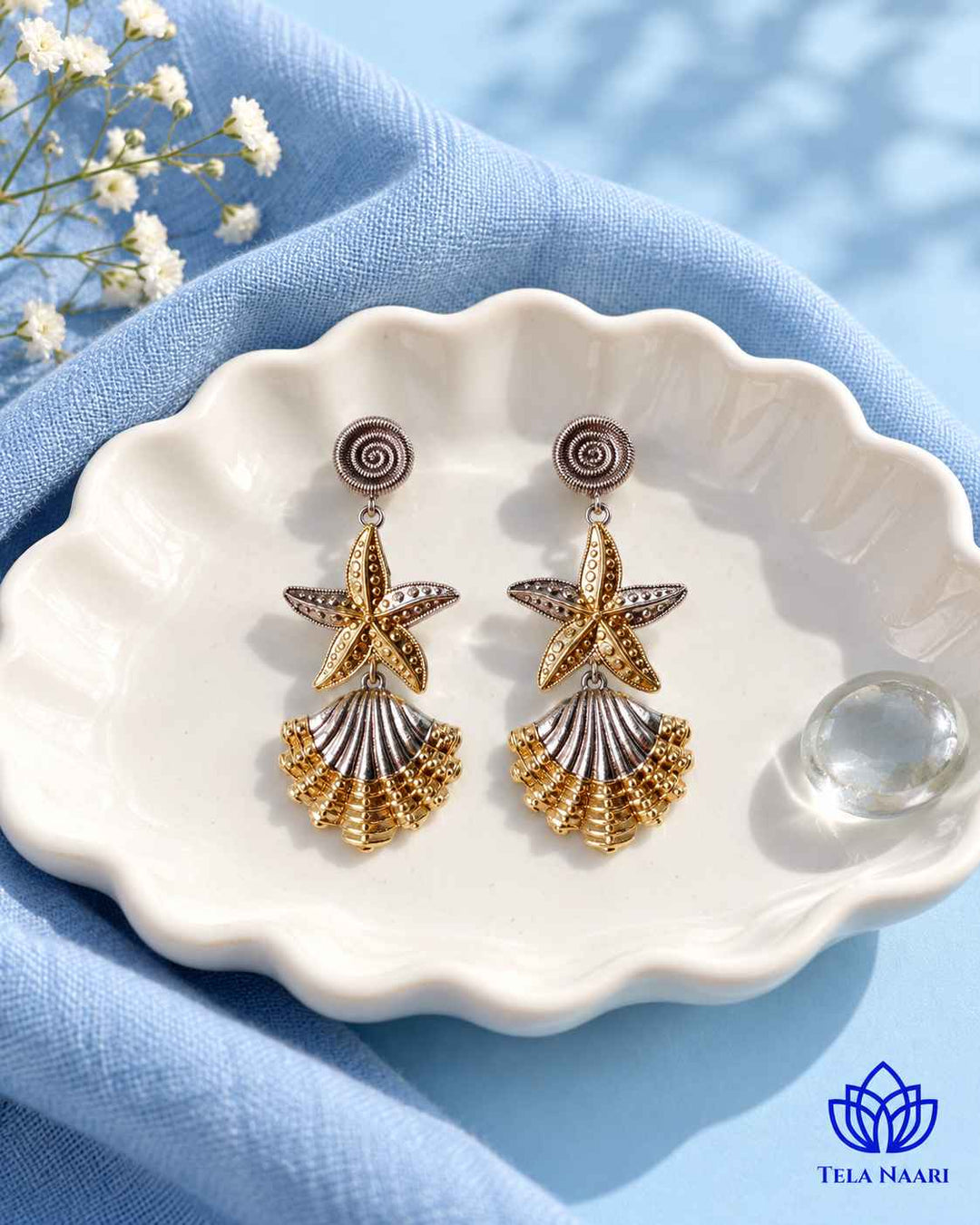 Star Inspired Dual Tone Silver Plated Earrings