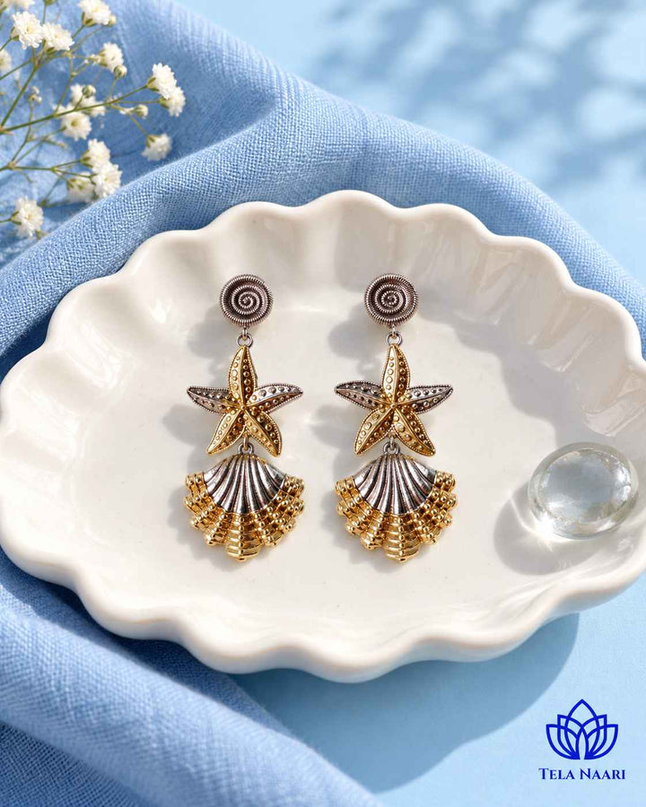 Star Inspired Dual Tone Silver Plated Earrings
