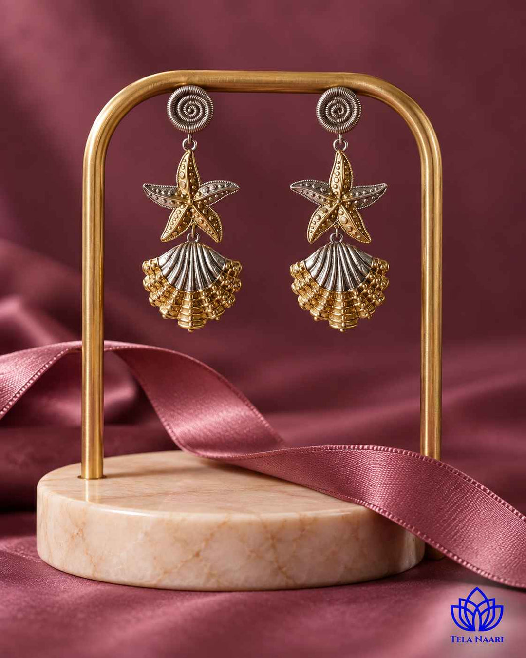 Star Inspired Dual Tone Silver Plated Earrings