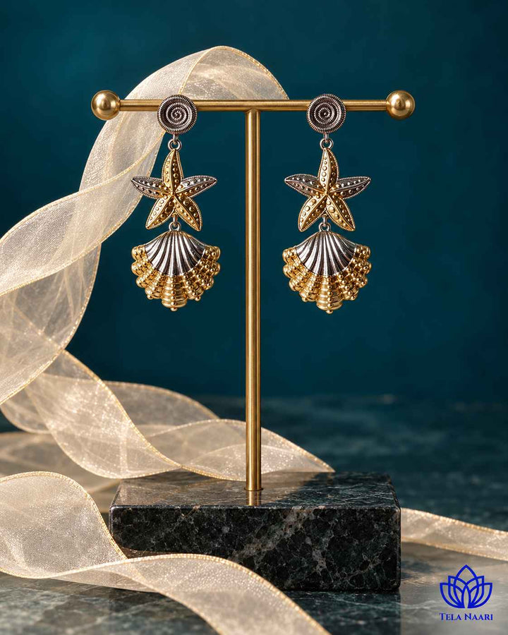 Star Inspired Dual Tone Silver Plated Earrings