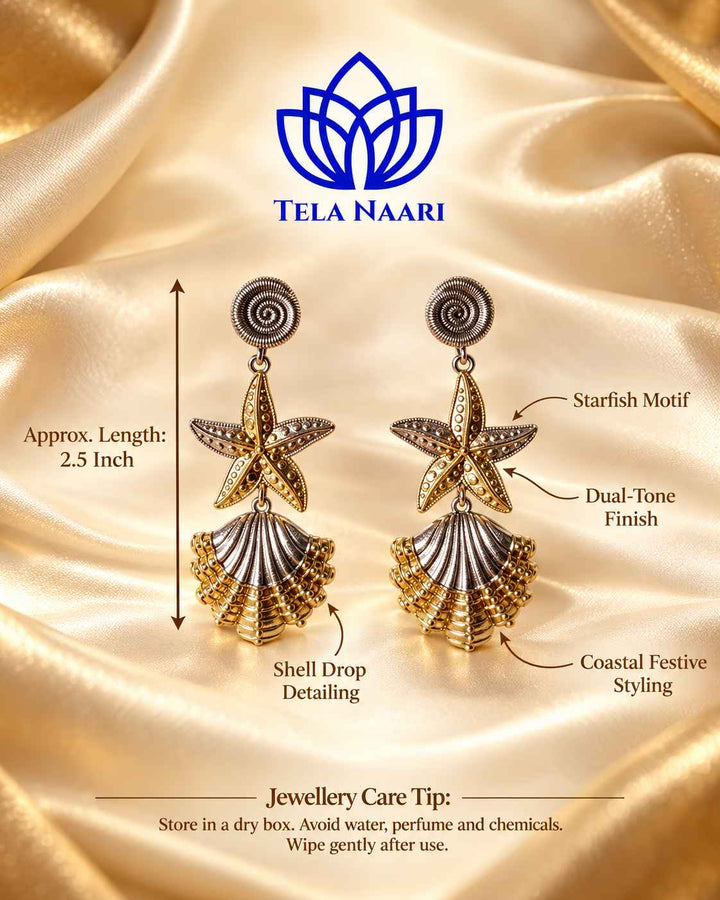 Star Inspired Dual Tone Silver Plated Earrings