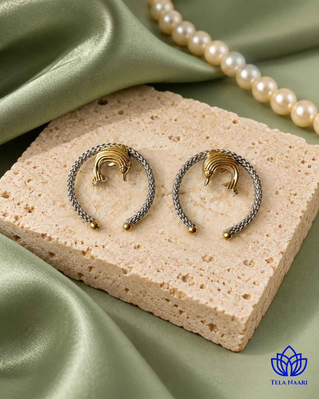 Prajakta Dual Tone Fish Stud Earrings