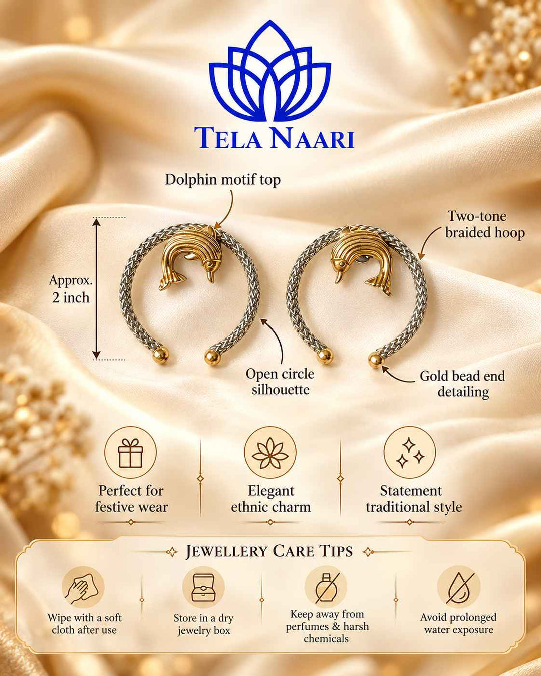 Prajakta Dual Tone Fish Stud Earrings