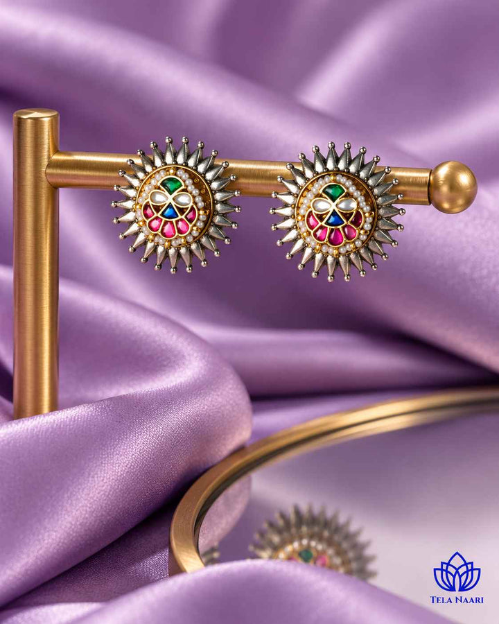 Reshmi Pachi Kundan Dual Tone Sun Stud Earrings