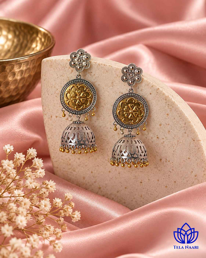 Anuradha Dual Tone Floral Disc Jhumka Earrings
