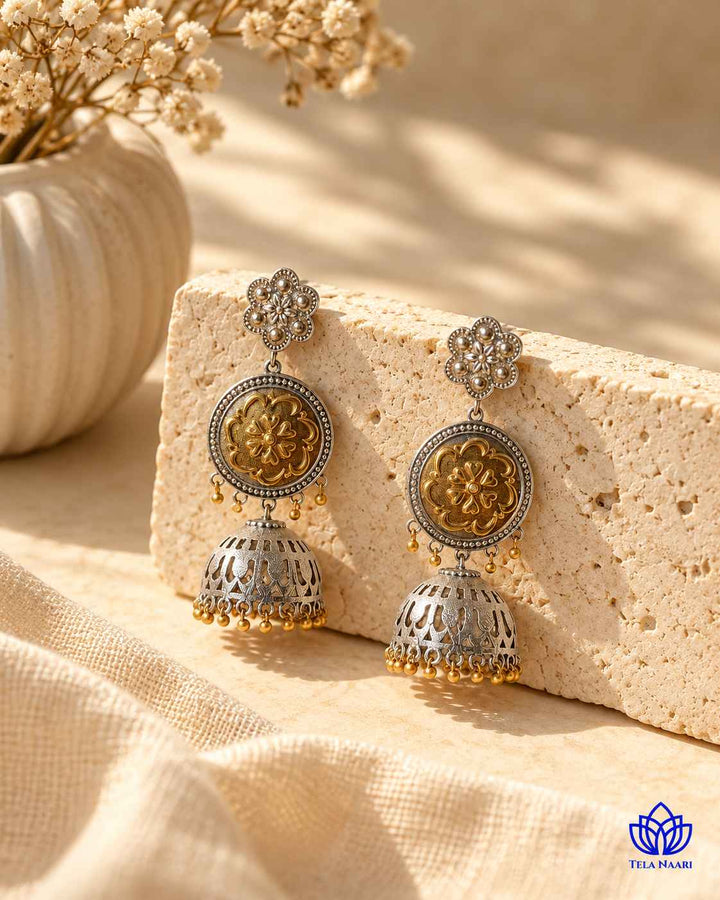Anuradha Dual Tone Floral Disc Jhumka Earrings