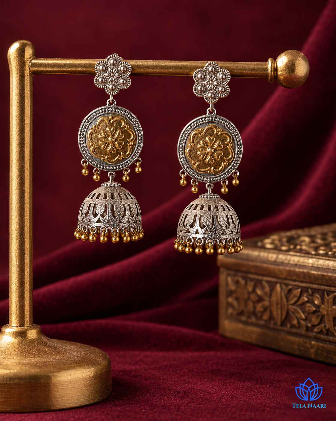 Anuradha Dual Tone Floral Disc Jhumka Earrings