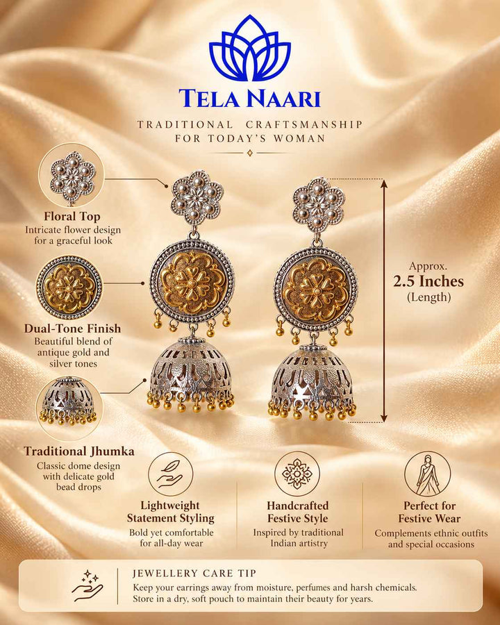 Anuradha Dual Tone Floral Disc Jhumka Earrings