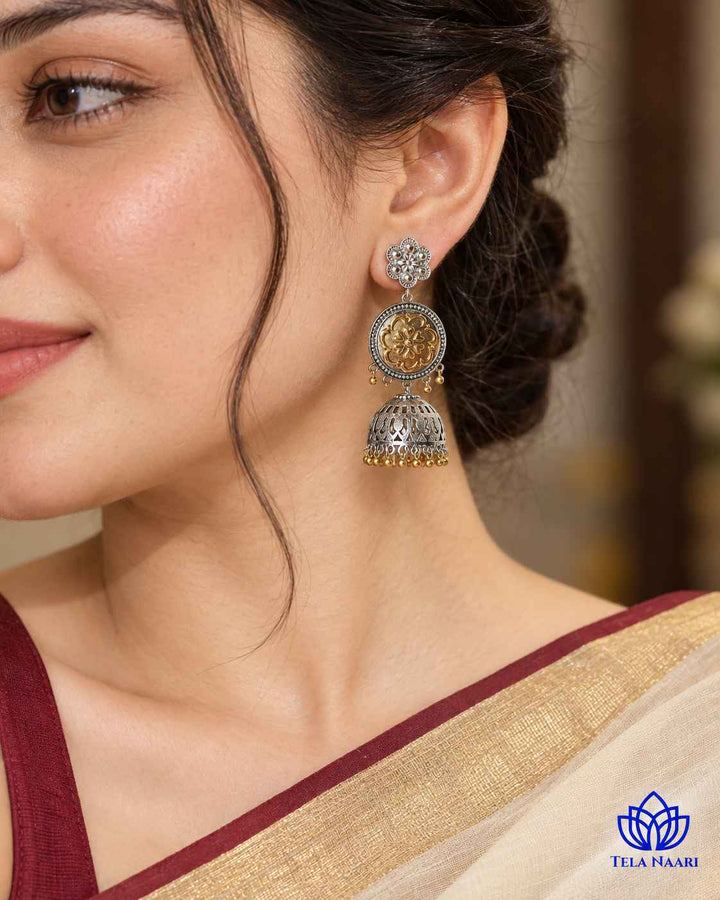 Anuradha Dual Tone Floral Disc Jhumka Earrings