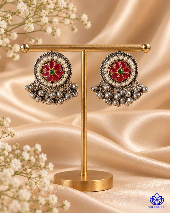 Swati Dual Tone Fushion Pachi Kundan Stud Earrings