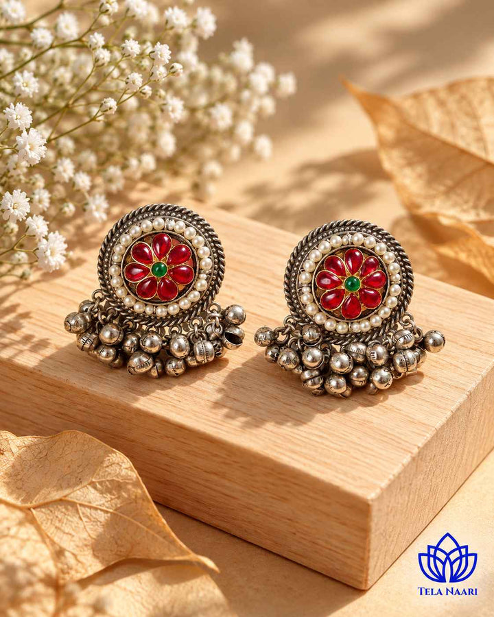 Swati Dual Tone Fushion Pachi Kundan Stud Earrings