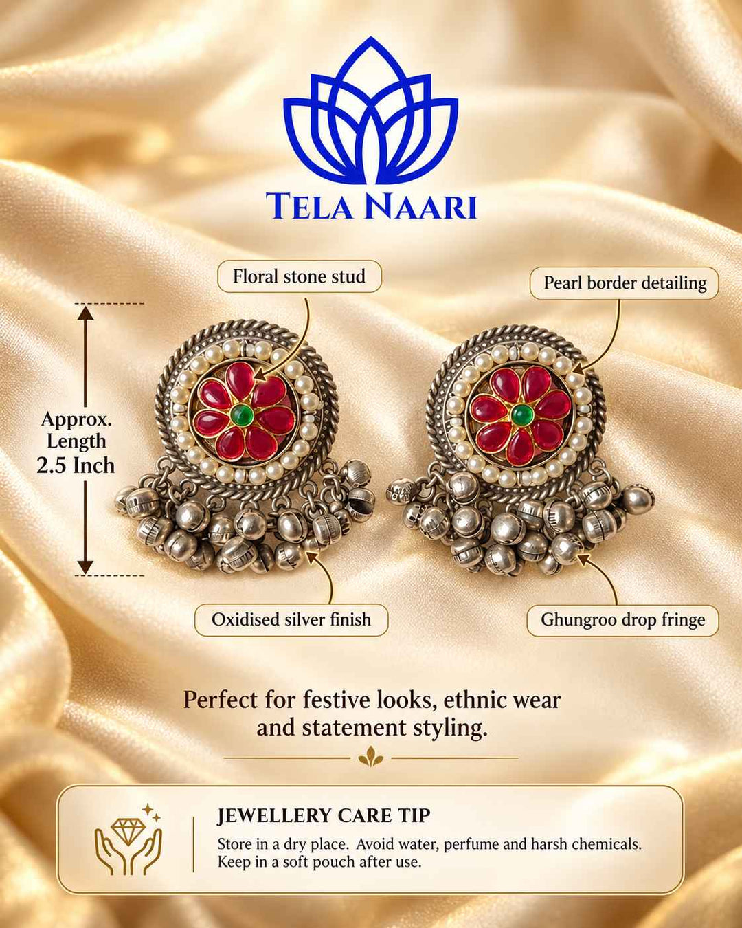 Swati Dual Tone Fushion Pachi Kundan Stud Earrings