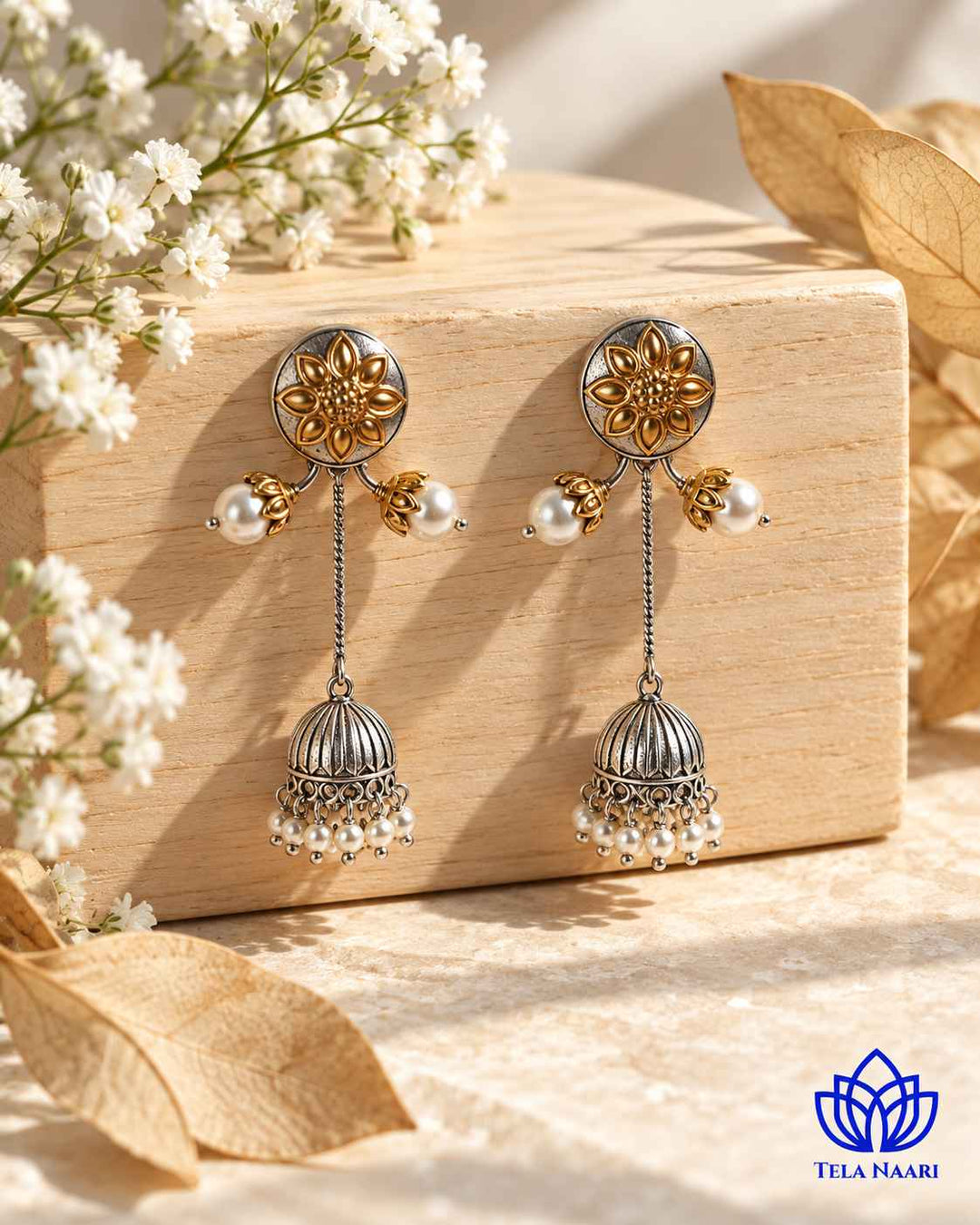 Indu Dual Tone Fushion Pachi Kundan Jhumki Earrings